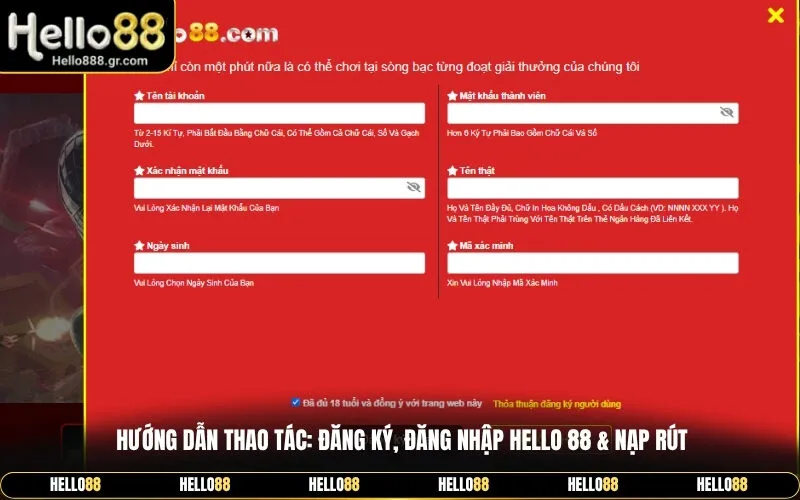 Hướng Dẫn Thao Tác Đăng Ký, Đăng Nhập Hello 88 & Nạp Rút